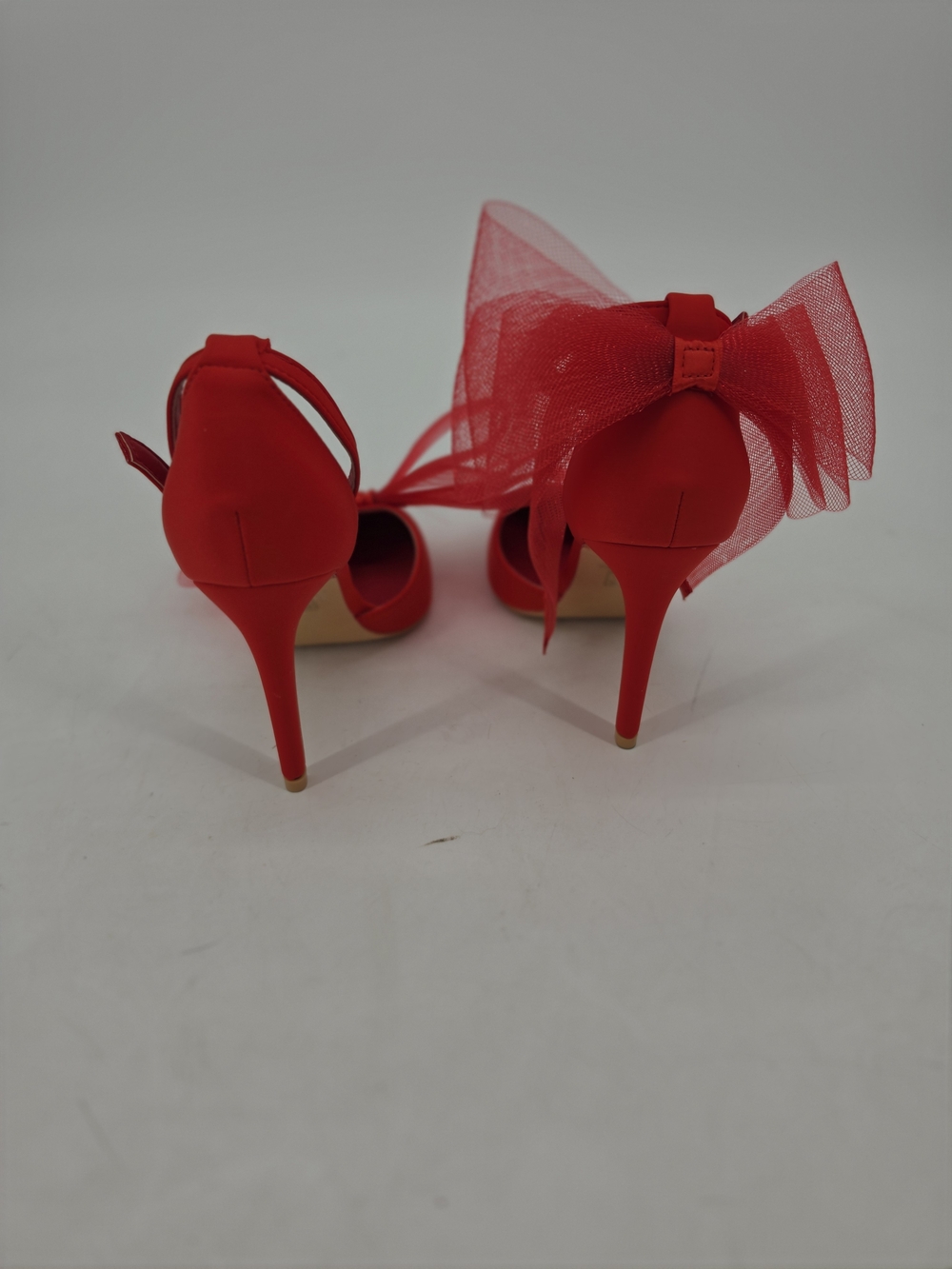 Red Bow Pointed-Toe Ankle-Strap Heels by BERNESS Womens Size 8 New - Picture 5 of 6